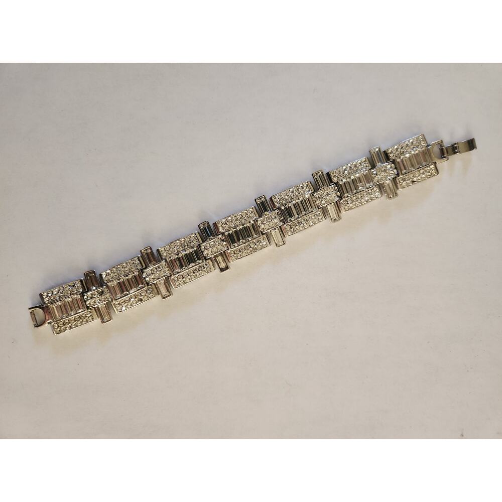 Vintage Style Baguette Rhinestone Bracelet Old Hollywood Statement